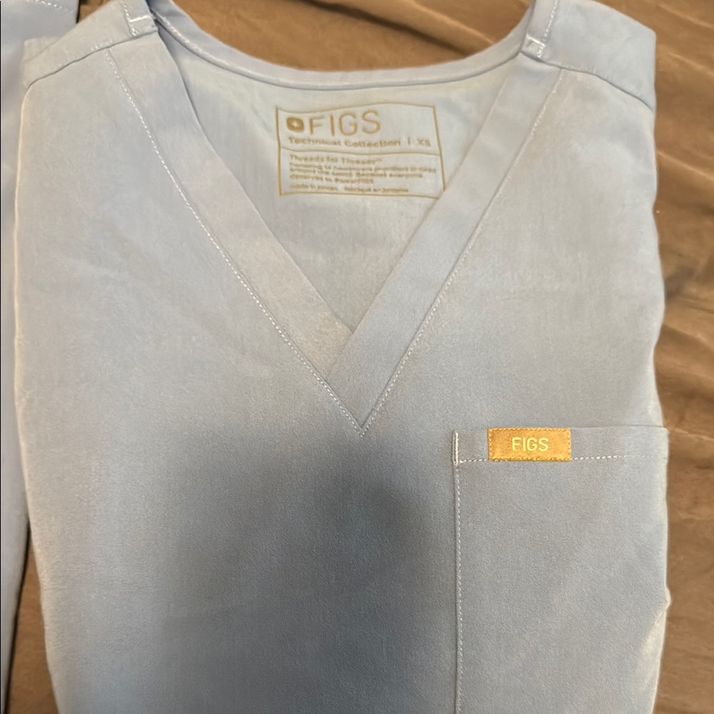 Figs Sky Blue V-Neck Scrub Top